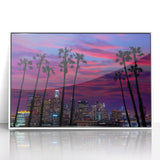 Art deco poster of Los Angeles skyline in monochrome, framed acrylic, ideal for modern art wall decor.