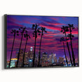 Framed canvas of a black and white Los Angeles landscape, ideal for bedroom wall decor.