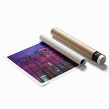 Extra large rolled print of Los Angeles scenery with vibrant floral elements.