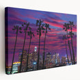 Los Angeles cityscape on stretched canvas with vibrant sunset colors, ideal for kitchen wall art.