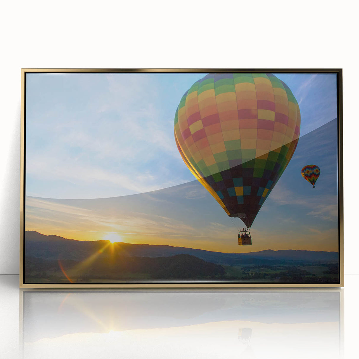 Acrylic print of Napa Valley landscape in muted earth tones, framed in gold, suitable as modern art wall decor.