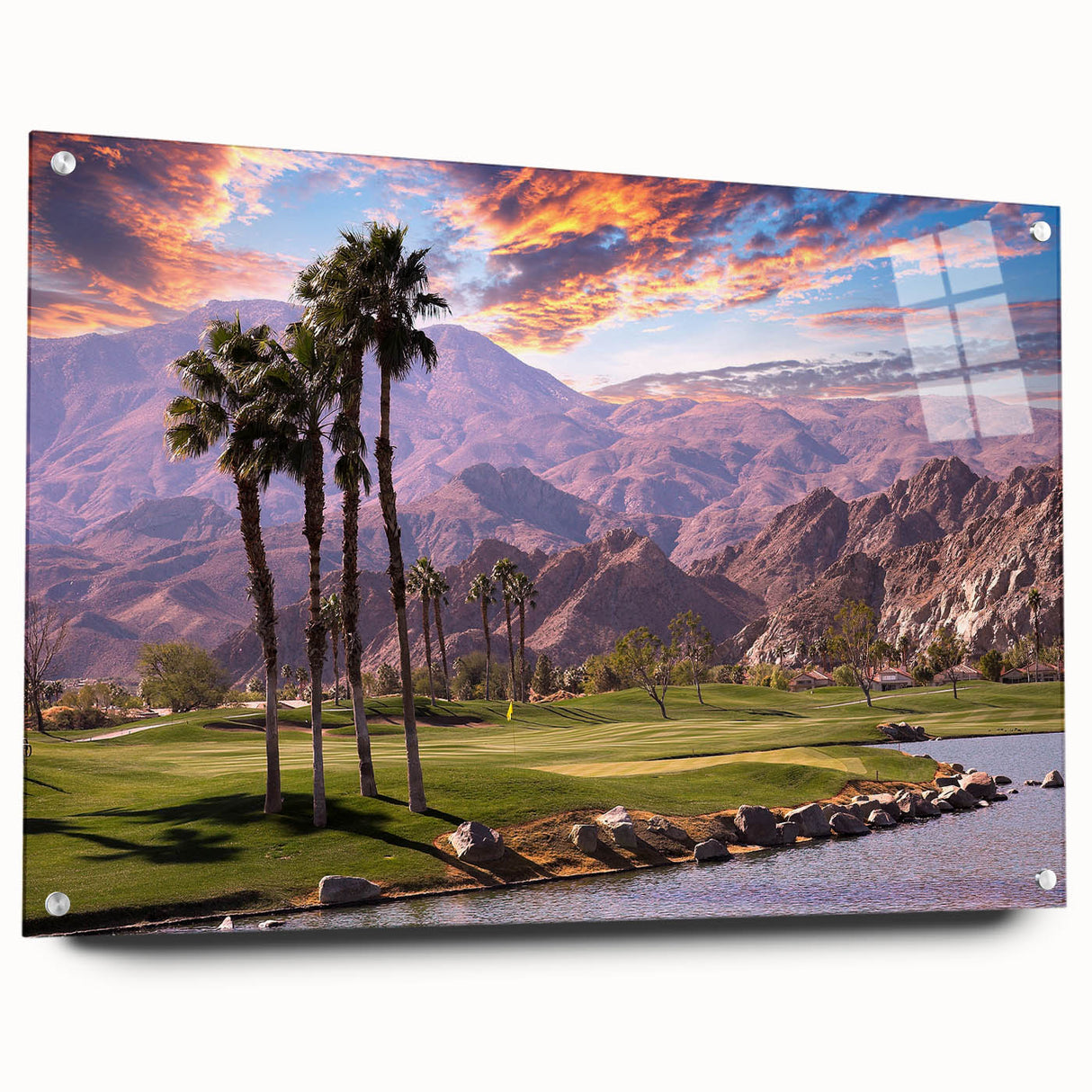 Acrylic print of Palm Springs landscape in pastel colors, ideal for dining room decor.