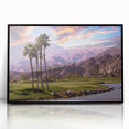Large abstract wall art depicting Palm Springs with vibrant colors on a framed acrylic, ideal for modern living room decor.