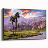 Black and white landscape art of Palm Springs on framed canvas, suitable for bedroom wall decor.