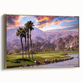 Framed canvas featuring a vintage-style Palm Springs landscape in black, ideal for bedroom wall art.