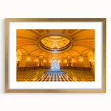 Extra large abstract art print of Sacramento scenery in textured gold frame, ideal for living room wall decor.