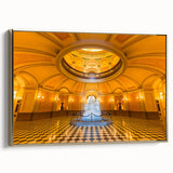 Framed canvas depicting a vintage-style Sacramento landscape in black and gold tones, ideal for bedroom decor.