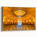 Landscape art painting of Sacramento skyline in colorful hues on a silver-framed canvas, ideal for office decor.