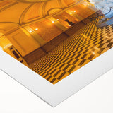 Art deco poster of Sacramento skyline in muted gold and black on rolled canvas, suitable for dining room wall art.