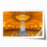 Rolled print of Sacramento scenery with soft floral designs in muted colors, suitable for dining room or bathroom wall art.