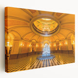 Large stretched canvas featuring a detailed Sacramento cityscape in muted earth tones, suitable for kitchen wall art.