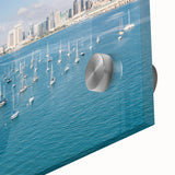 Large abstract wall art of San Diego scenery in mid-century modernist style on acrylic glass, ideal for dining room art.