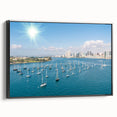 Black and white framed canvas of San Diego landscape, ideal for bedroom wall art with a vintage poster style.
