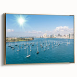 Framed canvas of a vintage-style San Diego landscape with golden hues, ideal for bedroom wall art.