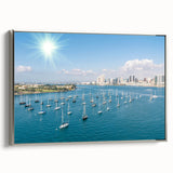 Framed canvas landscape art painting of San Diego with colorful palette, ideal for office decor.