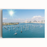 Black and white stretched canvas of the San Diego skyline, ideal for kitchen wall art.