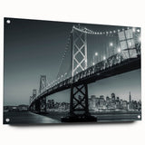 Acrylic print of the San Francisco skyline in muted blue and gray tones, suitable for bedroom or dining room decor.