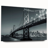 Acrylic print of a large abstract depiction of San Francisco, featuring vibrant blue and orange tones.