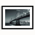 Extra large abstract art print of San Francisco scenery in vibrant colors on a textured canvas, framed in black.