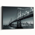 Black and white framed canvas of San Francisco landscape, ideal for bedroom wall art.