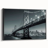 Black and white framed canvas of San Francisco landscape, ideal for bedroom wall art.