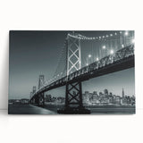 Black and white stretched canvas featuring the San Francisco skyline, ideal for kitchen wall art or bedroom decor.