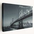 San Francisco skyline in muted gray and blue tones on a large stretched canvas, ideal for kitchen wall art.