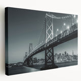 San Francisco skyline in muted gray and blue tones on a large stretched canvas, ideal for kitchen wall art.