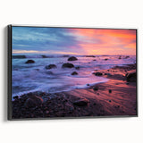 Black and white wall art depicting the Santa Barbara landscape on a framed canvas, suitable for bedroom decor.