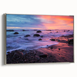 Landscape art painting of Santa Barbara, featuring colorful muted tones on a framed canvas.