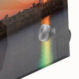 Large abstract wall art of Santa Cruz in mid-century modernist style, featuring muted earth tones on acrylic glass.