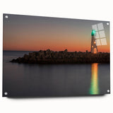 Acrylic print of a large abstract depiction of Santa Cruz, featuring cool blue and green tones, ideal for dining room decor.