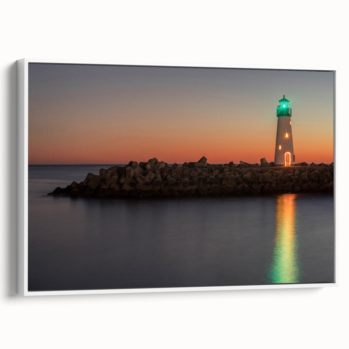 Vintage poster art of Santa Cruz with colorful elements on a large framed canvas, suitable for living room decor.