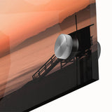 Large abstract wall art depicting Santa Monica scenery in mid-century modernist style on acrylic glass.