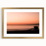 Extra large abstract art print of textured Santa Monica scenery in muted earth tones, framed in gold.