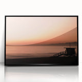 Large abstract wall art featuring a Santa Monica, California landscape in muted gray tones on a framed acrylic print.