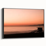 Black and white vintage poster art of Santa Monica landscape on framed canvas, suitable for bedroom wall decor.