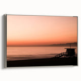 Framed canvas of a vintage-style landscape art painting featuring Santa Monica, with muted colorful tones.