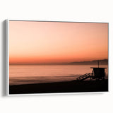 Vintage poster art of Santa Monica with colorful elements on a large framed canvas, ideal for living room decor.
