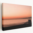 Large canvas print of Santa Monica scenery in muted blue and tan tones, suitable for kitchen wall art.