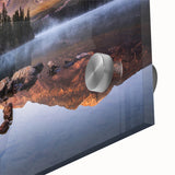 Large abstract depiction of Sierra Nevada in muted earth tones on acrylic glass, ideal for dining room art.