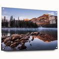 Acrylic glass print of the Sierra Nevada landscape in muted earth tones, suitable for dining room or bedroom decor.