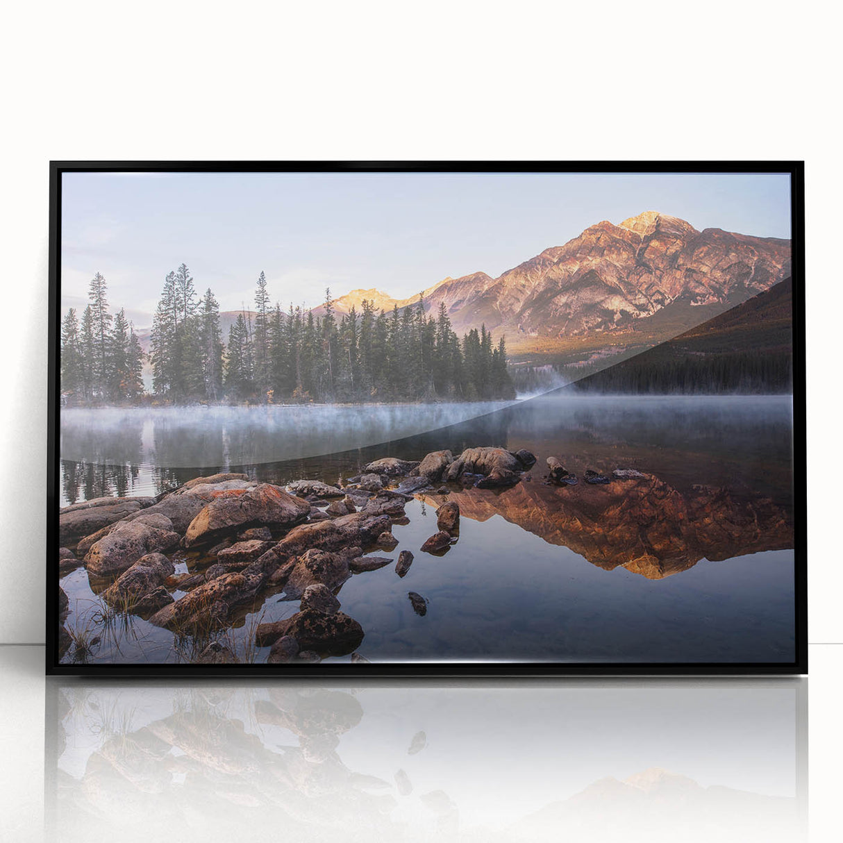 Large abstract wall art depicting the Sierra Nevada in muted earth tones on a framed acrylic.