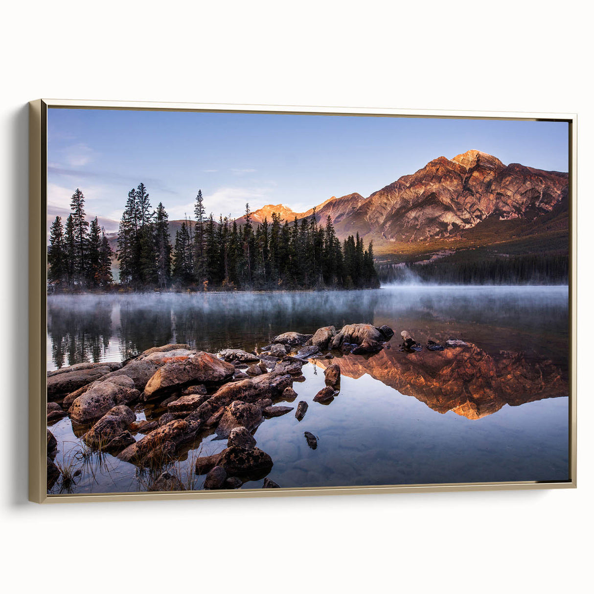 Framed canvas of Sierra Nevada landscape in muted earth tones, ideal for bedroom wall art.