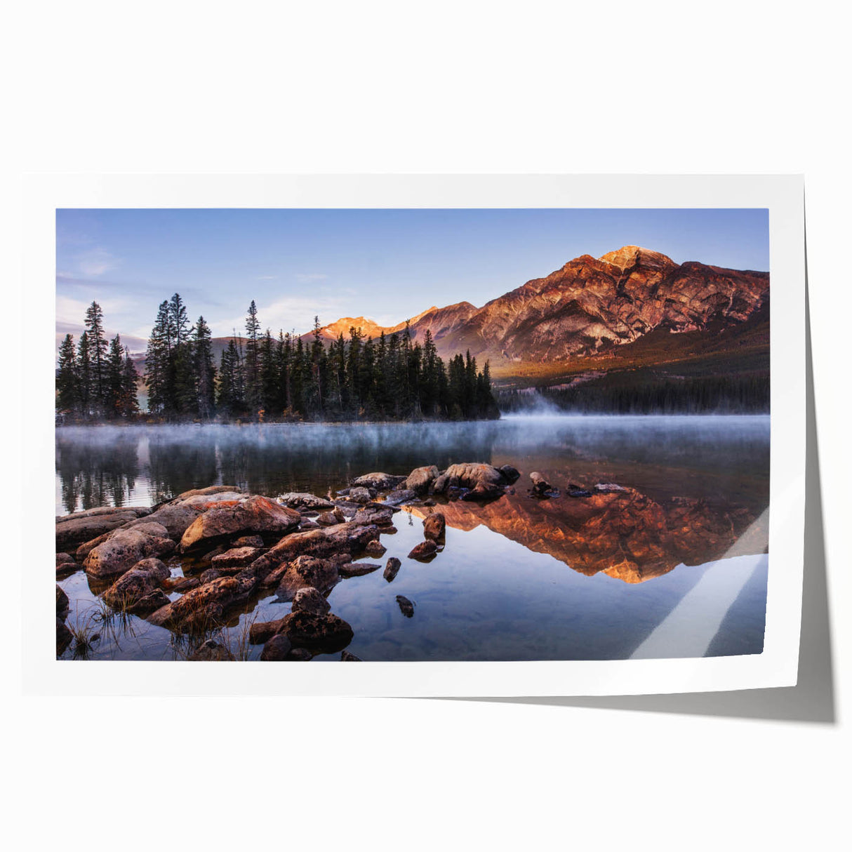 Sierra Nevada landscape in muted earth tones on a large rolled canvas, suitable for dining room or bathroom decor.
