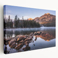 Landscape of Sierra Nevada on stretched canvas, featuring earthy and green tones, suitable for kitchen wall art.