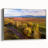 Framed canvas of a vintage-style black and white landscape painting depicting Sonoma, California, ideal for bedroom decor.