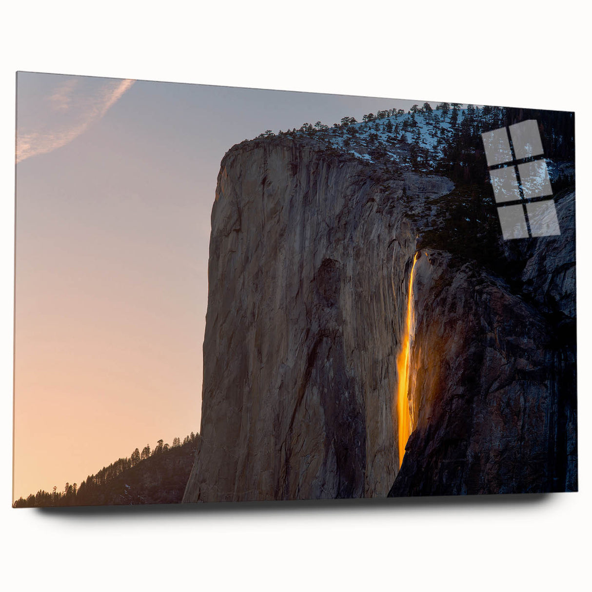 Large abstract depiction of Yosemite on acrylic, showcasing muted earth tones, ideal for bedroom or dining room decor.