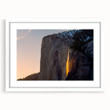 Abstract art print of Yosemite landscape in muted earth tones on a white framed canvas, suitable for dining room decor.