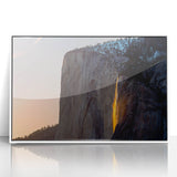 Acrylic print of Yosemite landscape in art deco style, featuring muted earth tones, ideal for modern art wall decor.